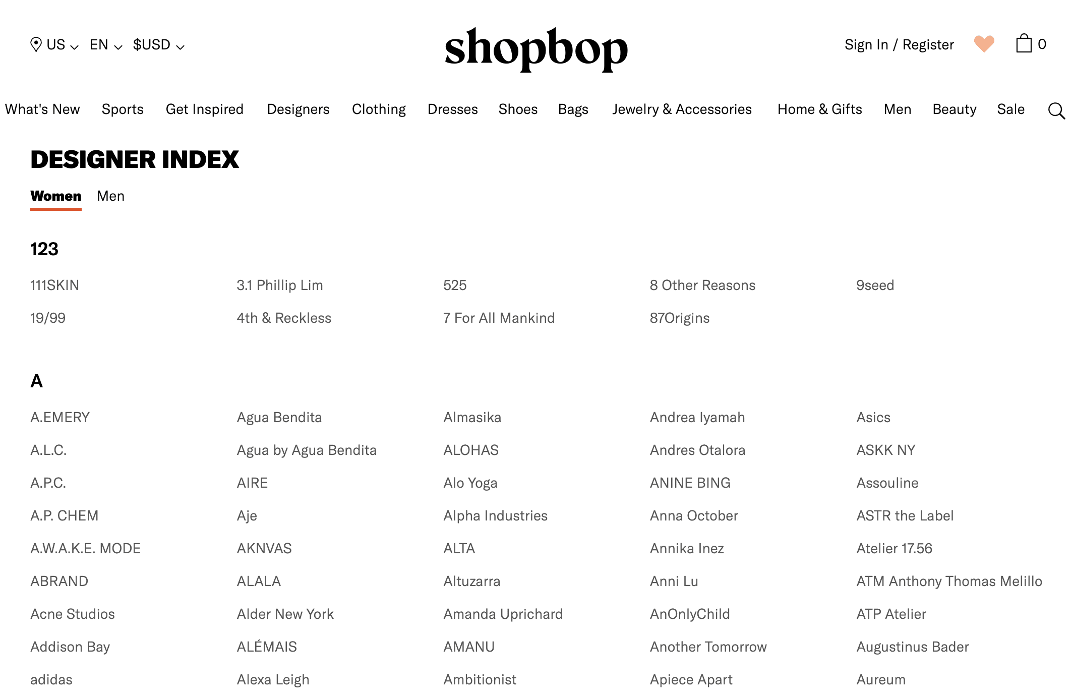Designer Index Page